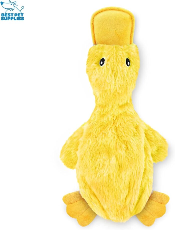 Best Pet Supplies Crinkle Dog Toy for Small, Medium, and Large Breeds, Cute No Stuffing Duck with Soft Squeaker, Fun for Indoor Puppies and Senior Pups, Plush No Mess Chew and Play - Yellow - Image 2