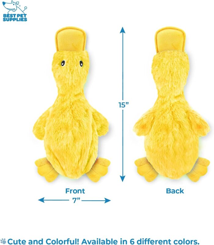 Best Pet Supplies Crinkle Dog Toy for Small, Medium, and Large Breeds, Cute No Stuffing Duck with Soft Squeaker, Fun for Indoor Puppies and Senior Pups, Plush No Mess Chew and Play - Yellow - Image 4