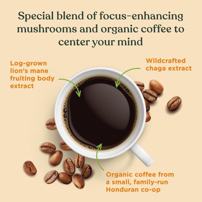 Four Sigmatic Think Organic Ground Coffee | Dark Roast, Fair Trade Gourmet Coffee with Lion's Mane Mushroom and Chaga Mushroom | Nootropic Mushroom Coffee for Better Focus & Immune Support | 12oz Bag - Image 5