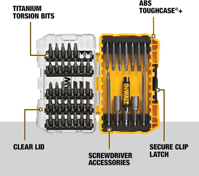 DEWALT Screwdriver Bit Set with Tough Case, 45-Piece (DW2166), Grey/Silver Screwdriving Set with Tough Case - Image 3