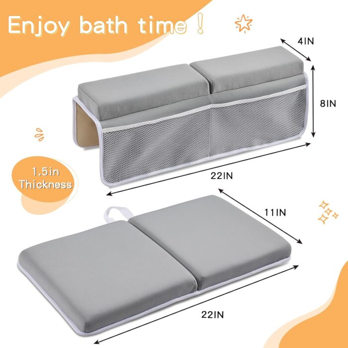 Baby Bath Kneeler and Elbow Rest Pad Set, Baby Bathtub Mat for Newborn Essentials Must Haves,Kneeling Pad with Soft Memory Foam and Bath Toy Organizer,Silicone Brush Bath Sponge,Grey - Image 5