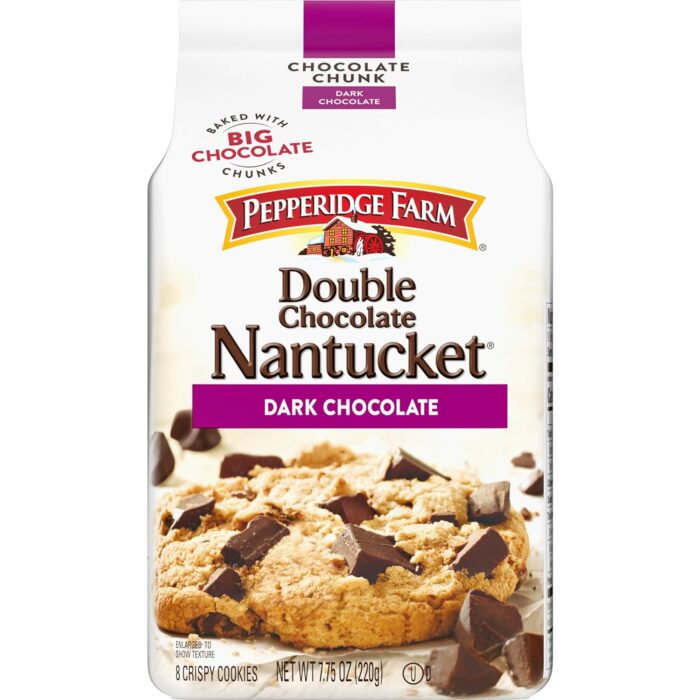 Pepperidge Farm Nantucket Crispy Double Dark Chocolate Chunk Cookies, 7.75 OZ Bag (8 Cookies)