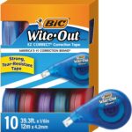 BIC Wite-Out Brand EZ Correct Correction Tape (WOTAP10- WHI), 39.3 Feet, 10-Count Pack of white Correction Tape, Fast, Clean and Easy to Use Tear-Resistant Tape