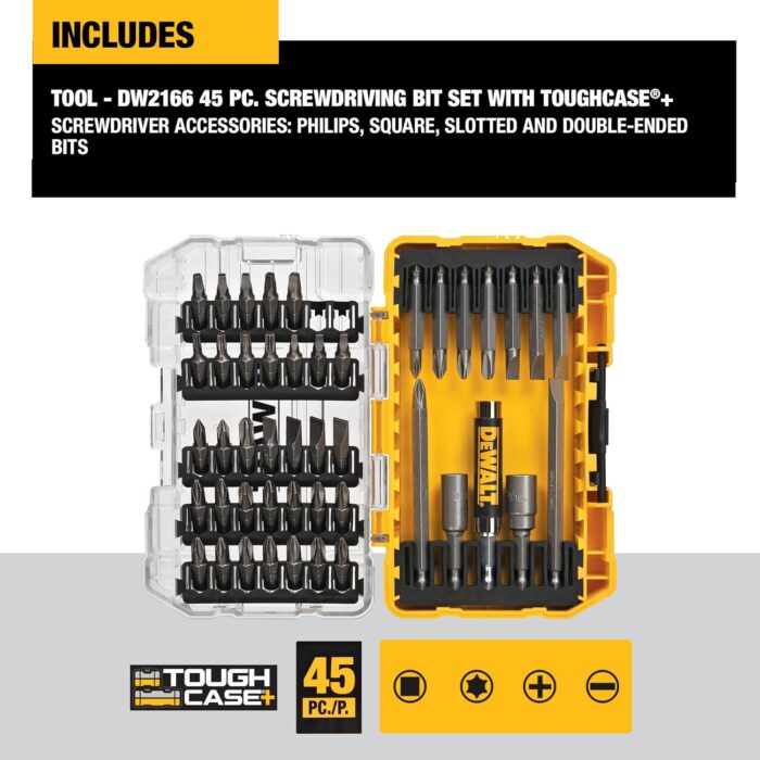 DEWALT Screwdriver Bit Set with Tough Case, 45-Piece (DW2166), Grey/Silver Screwdriving Set with Tough Case - Image 2