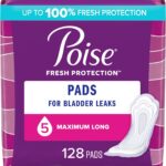 Poise Incontinence Pads & Postpartum Incontinence Pads, 5 Drop Maximum Absorbency, Long Length, 128 Count (2 Packs of 64), Packaging May Vary