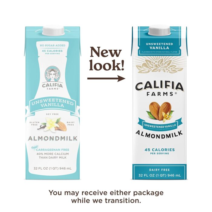 Califia Farms - Unsweetened Vanilla Almond Milk, 32 Oz (Pack of 6), Dairy Free, Vegan, Plant Based, Keto, Shelf Stable, Vegan, Gluten Free, Non GMO, Sugar Free, High Calcium, Smoothie - Image 2